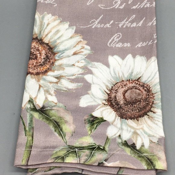 x6 Nicole Miller White Sunflower Script Fall Napkin Set Aqua Gray 18x18" Fabric - Picture 6 of 10
